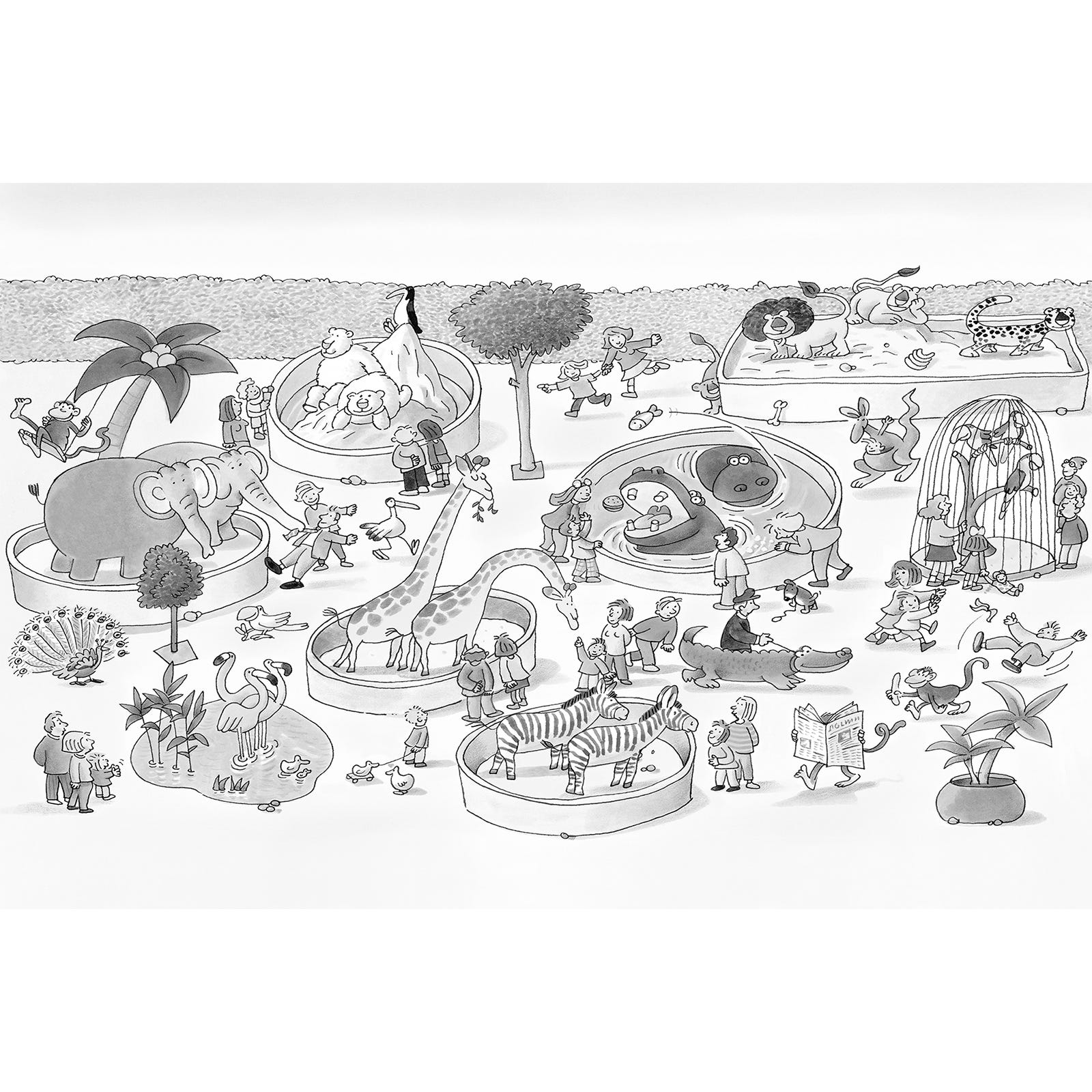 Papier peint panoramique lapin noir & blanc, Tapisserie panoramique  animaux effet dessin, Papier peint panoramique chambre enfant moderne