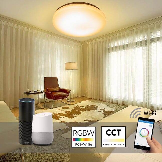 Lámpara LED de techo con mando a distancia WIFI, 18 W, OPPEARL, plana, RGB,  cambio de color, lámpara de techo para habitación de los oficina