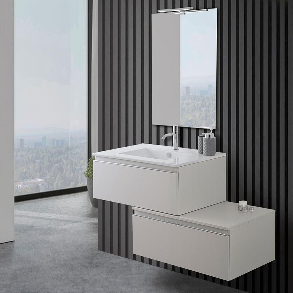 Mobile Bagno Sospeso Con Lavabo 120 Cm E Specchio LED - Grigio Perla, Cassettiera 60 Cm Soft-Close - Foto 5
