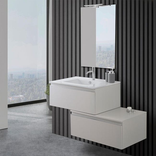 Mobile Bagno Sospeso Con Lavabo 120 Cm E Specchio LED - Grigio Perla, Cassettiera 60 Cm Soft-Close - Foto 5