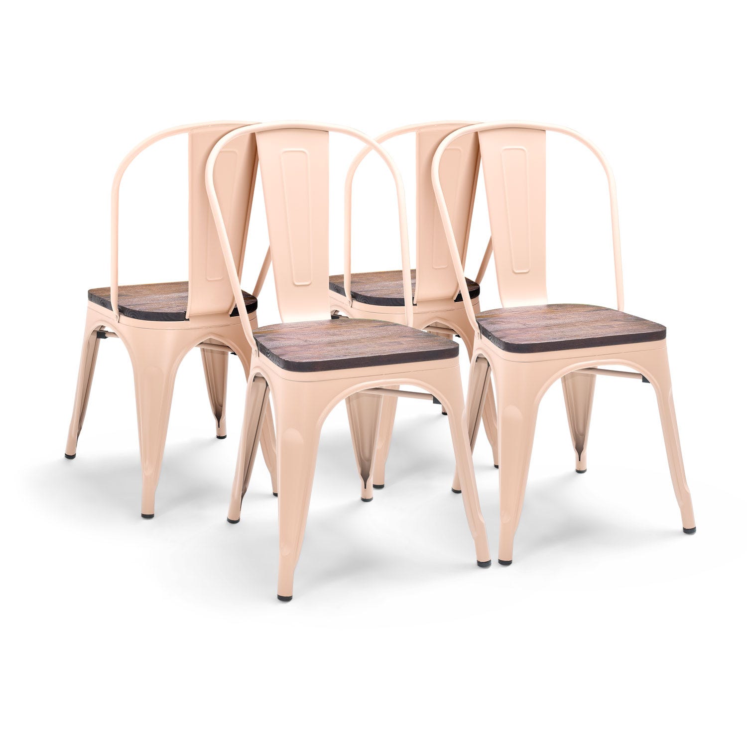 Sofia - Set di 4 sedie in metallo con seduta in legno massello stile  industriale colore pastello - tortora