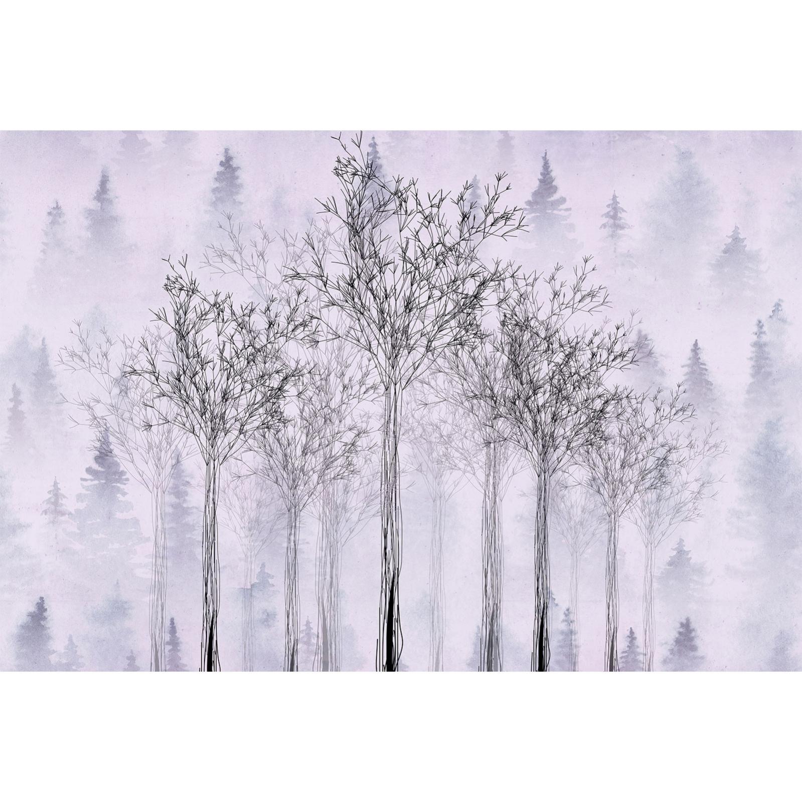 Tableau Impression Sur Toile – Paysage Arbre Violet/gris, 50x50cm X3, Encadré, Art Déco
