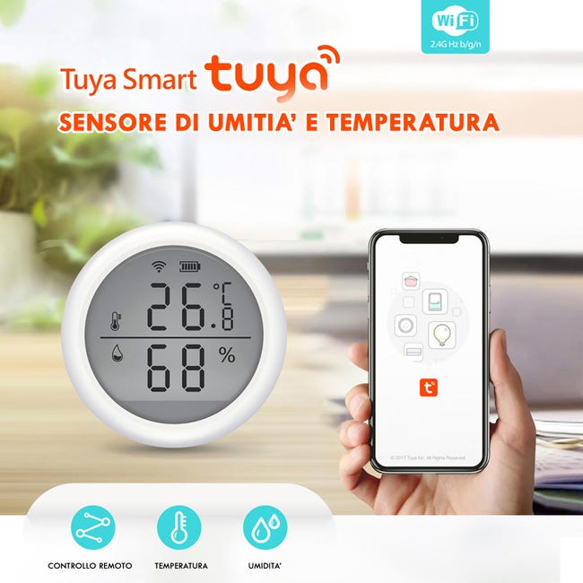 Termometro igrometro SMART WiFi sensore temperatura da interno controllo  remoto umidita APP IFTTT Smart Life Alexa Google