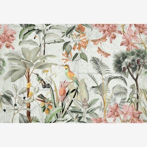 Papier peint anglais avec oiseaux et fleurs, Tapisserie fleuriegrise  idéale couloir, Papier peint vintage fleuri chambre adulte