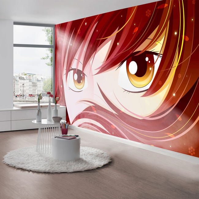 Papier peint panoramique 3D manga rouge, Tapisserie panoramique animé  chambre enfant, Papier peint panoramique japonais chambre ado