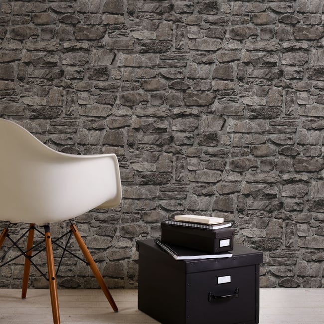 papier peint brique gris beige - papier peint pierre loft - papier peint  industriel pierre optique
