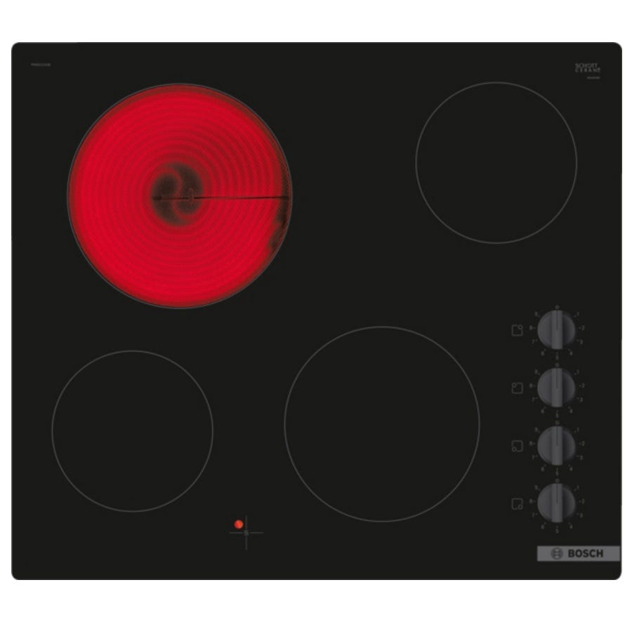 Table de cuisson vitrocéramique 60cm 4 feux 6600w noir - Bosch