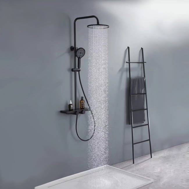 Columna de ducha redonda con repisa - Negra