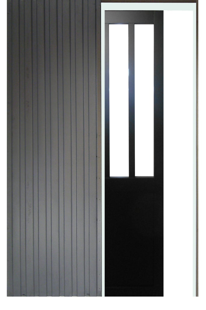 Ensemble double porte coulissante noire Mykado 4 vitrages transparents  H.204 x l.55,4 cm et système de rail