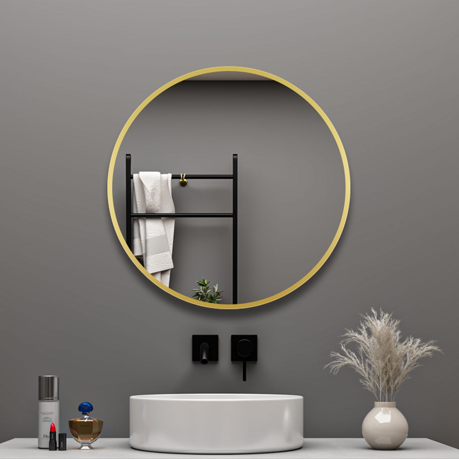 Espejo redondo con marco dorado Ø 51 cm - ILUHOME