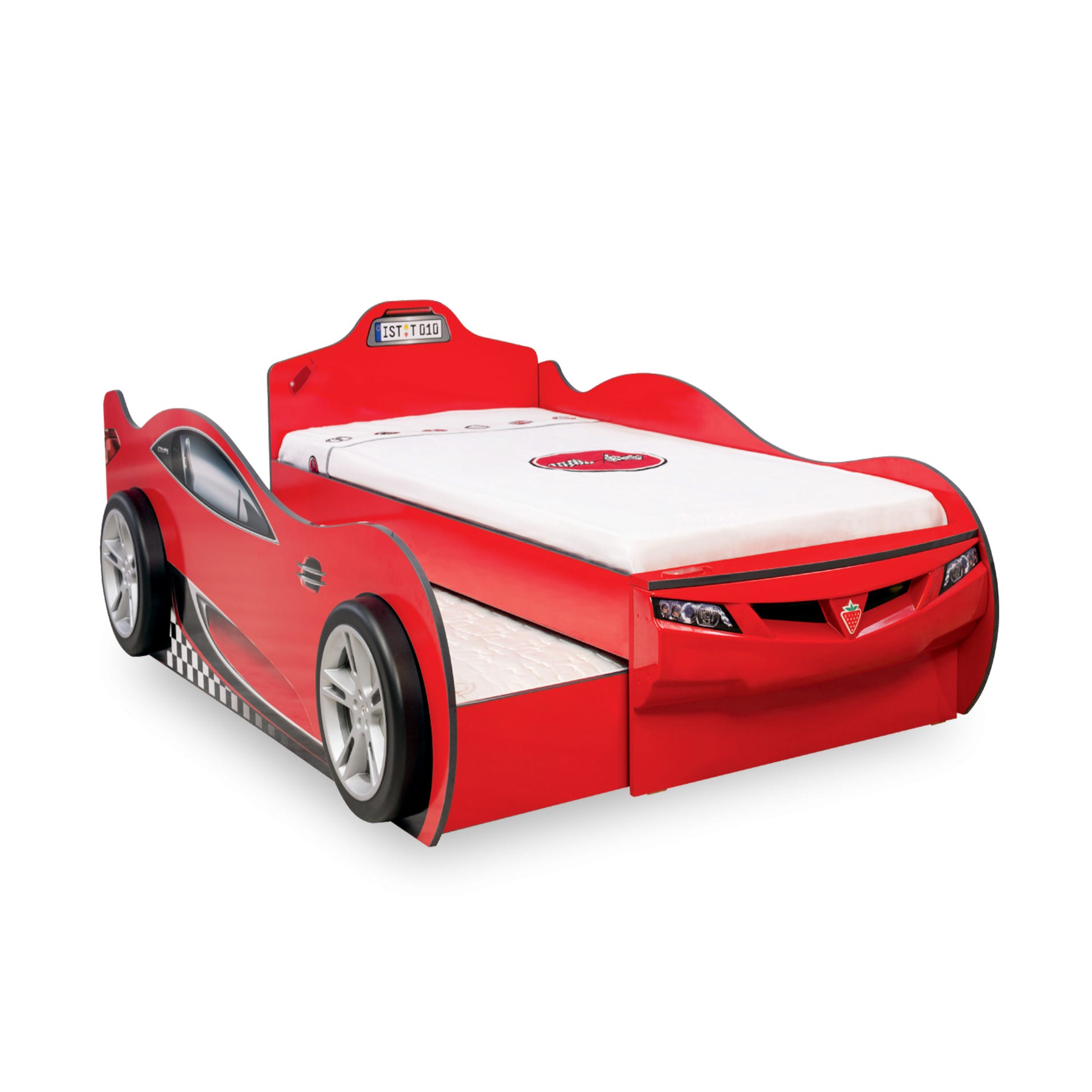 Cama de coche para niños o bebés, 90 x 190 - Moon Aero - F1- Rojo
