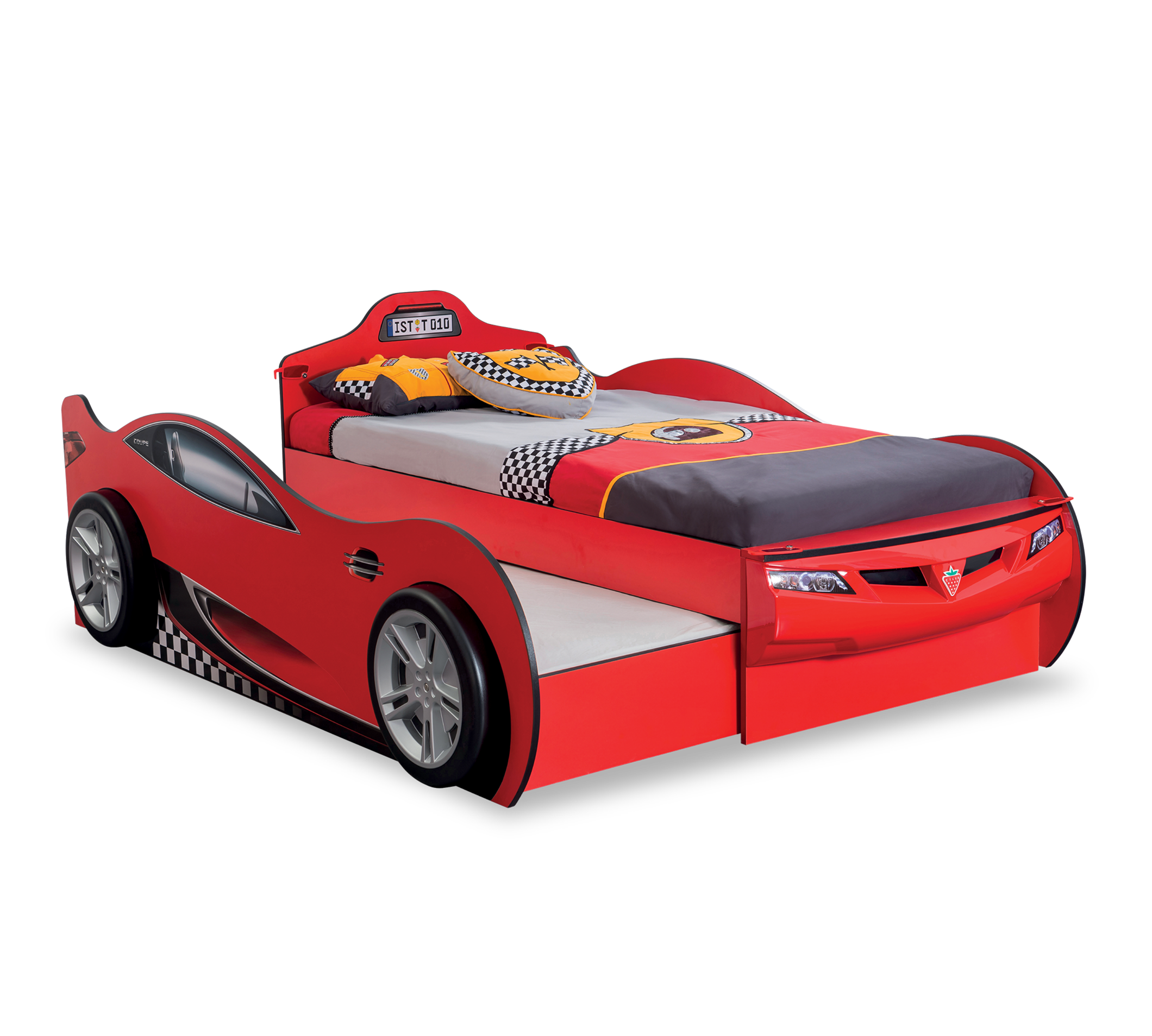 Race Cup Auto letto macchina per bambini (con letto amico) (rosso) (90x190  - 90x180 Cm)