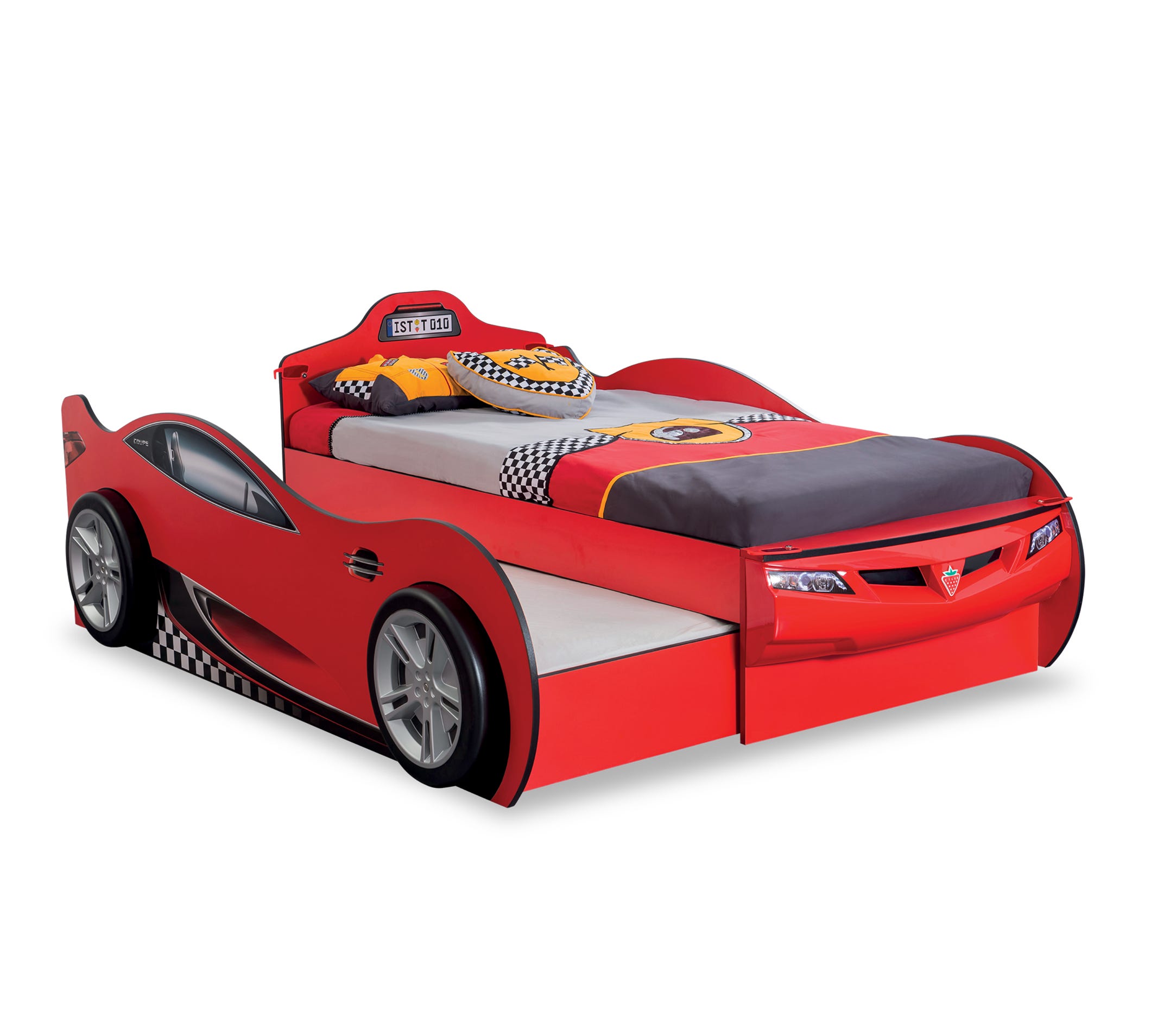 Race Cup Auto letto macchina per bambini (con letto amico) (rosso) (90x190  - 90x180 Cm)