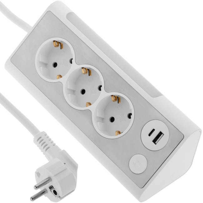 Rengleta Regleta de 3 enchufes con interruptor color blanco y puertos USB-A y ...