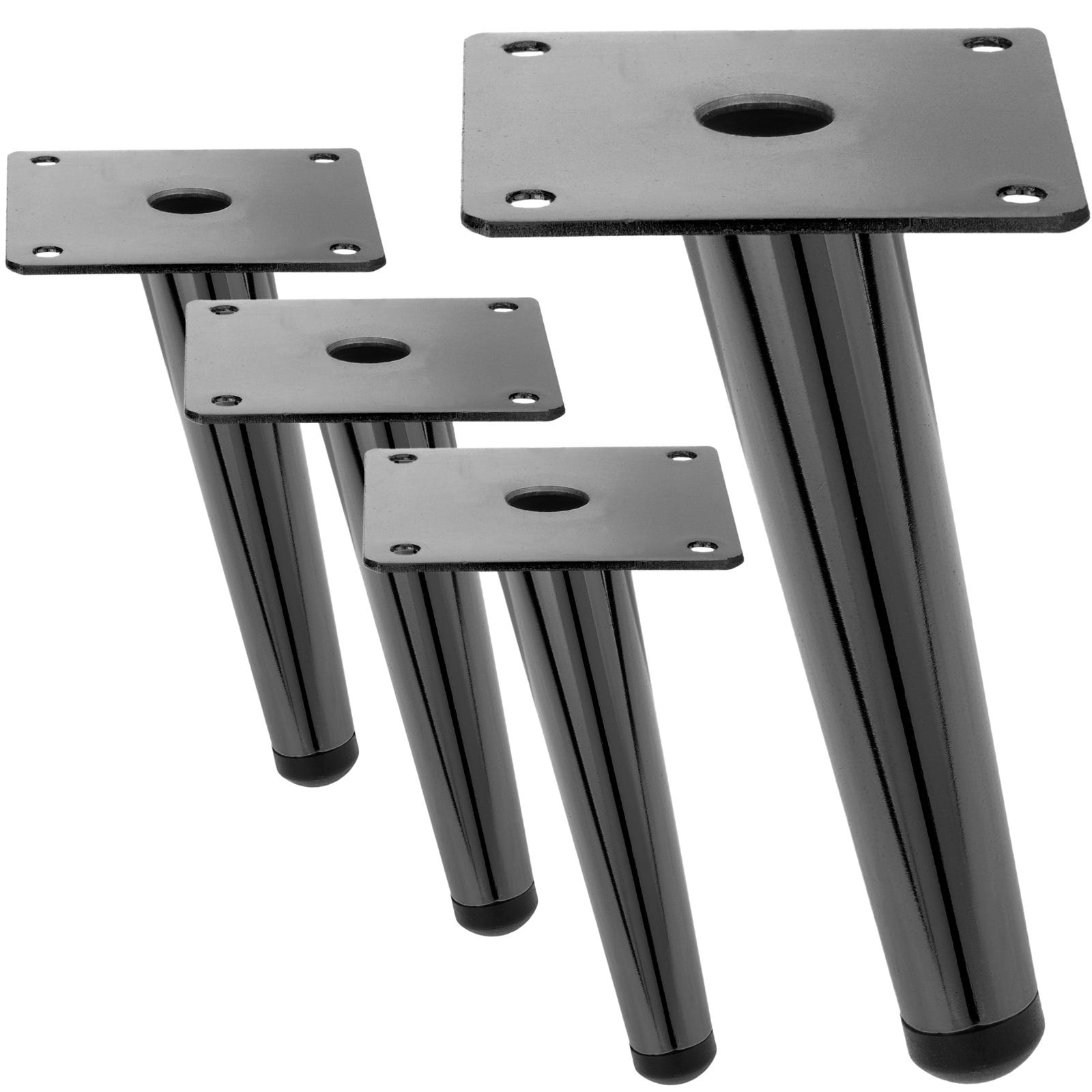 Pack de 4 patas rectas para muebles con forma cónica y protección  antideslizante de 20cm color negro - Cablematic