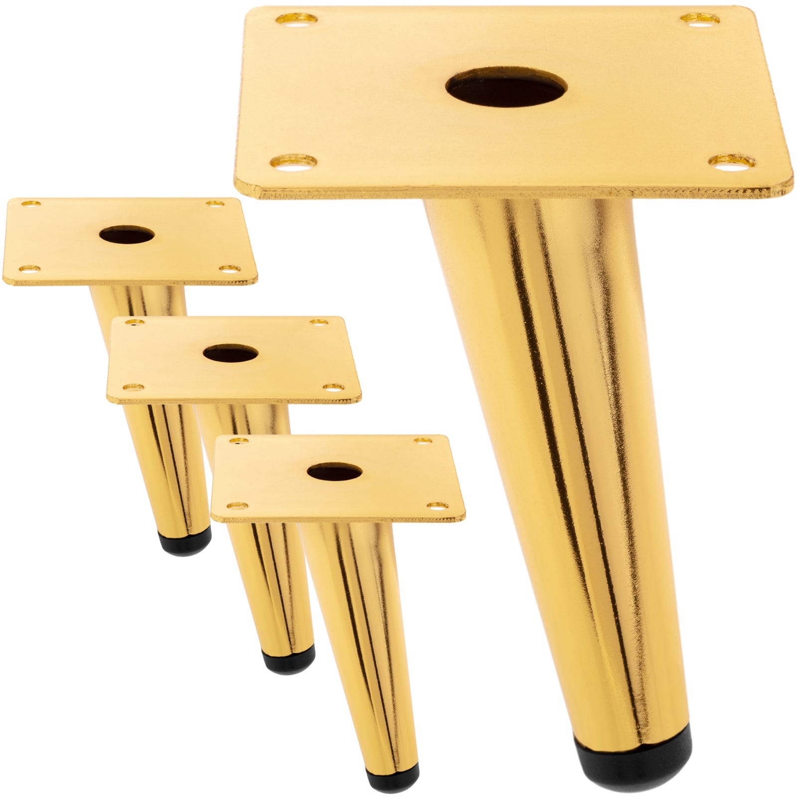 Pack de 4 patas cónicas inclinadas de repuesto para muebles 15 cm dorado