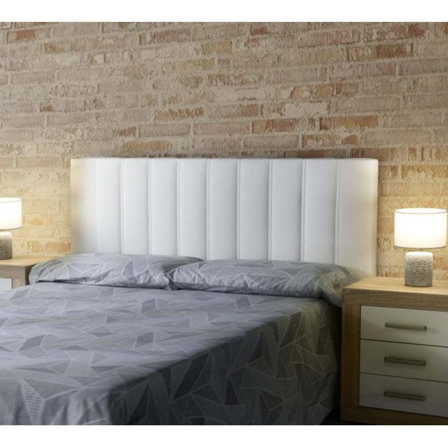 Cabecero cama 150 cm BUDAPEST, acolchado vertical, símil Blanco Leroy