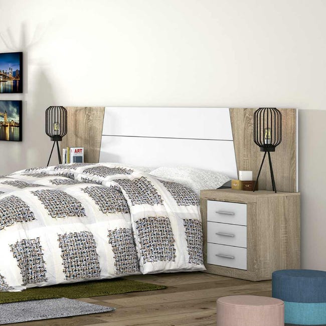 Cabecero cama 260 cm SILVA. Cabecero grandes dimensiones apto para camas de  150-200 cm. Color Blanco y Roble Cambria.
