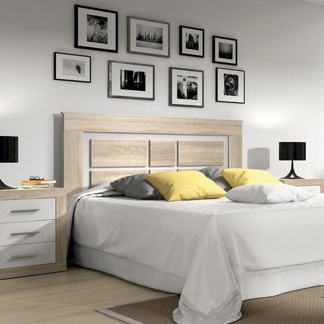 Cabecero cama 160 cm JANA. Cabecero de madera roble y detalles blanco, apto  para camas 135, 150 y 160 cm.