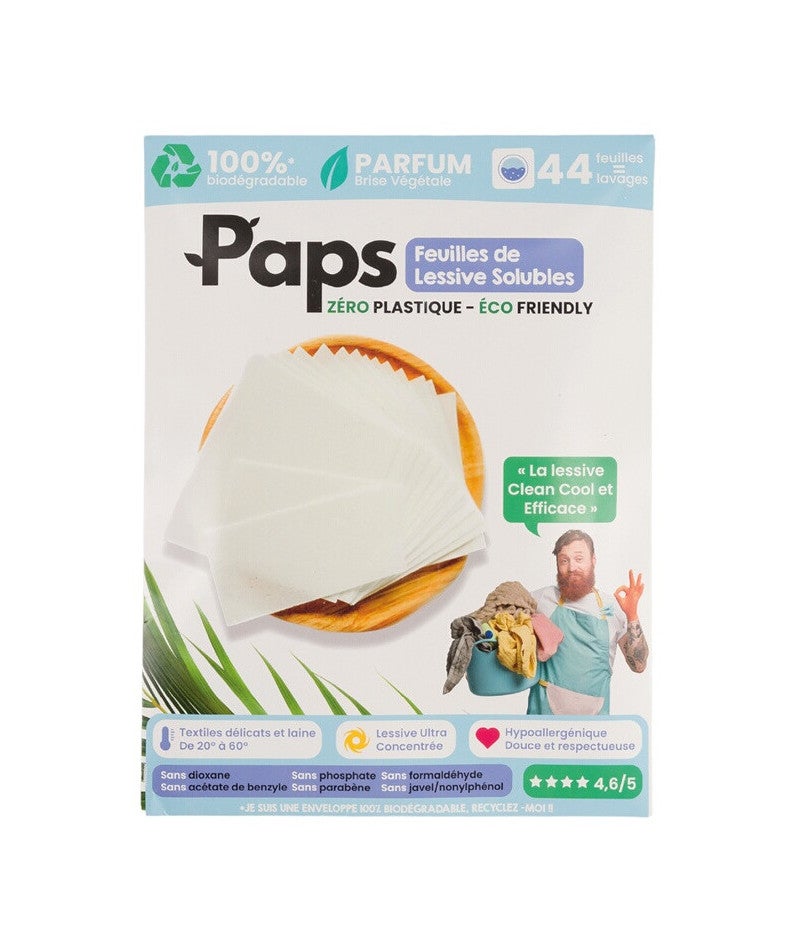 Lessive Paps Pack 44 Feuilles de Lessive ultra concentrée - Brise Végétale