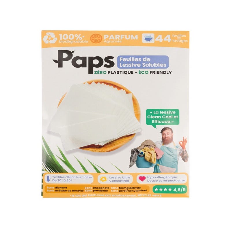 Lessive Paps Pack de 44 Feuilles de Lessive ultra concentrée