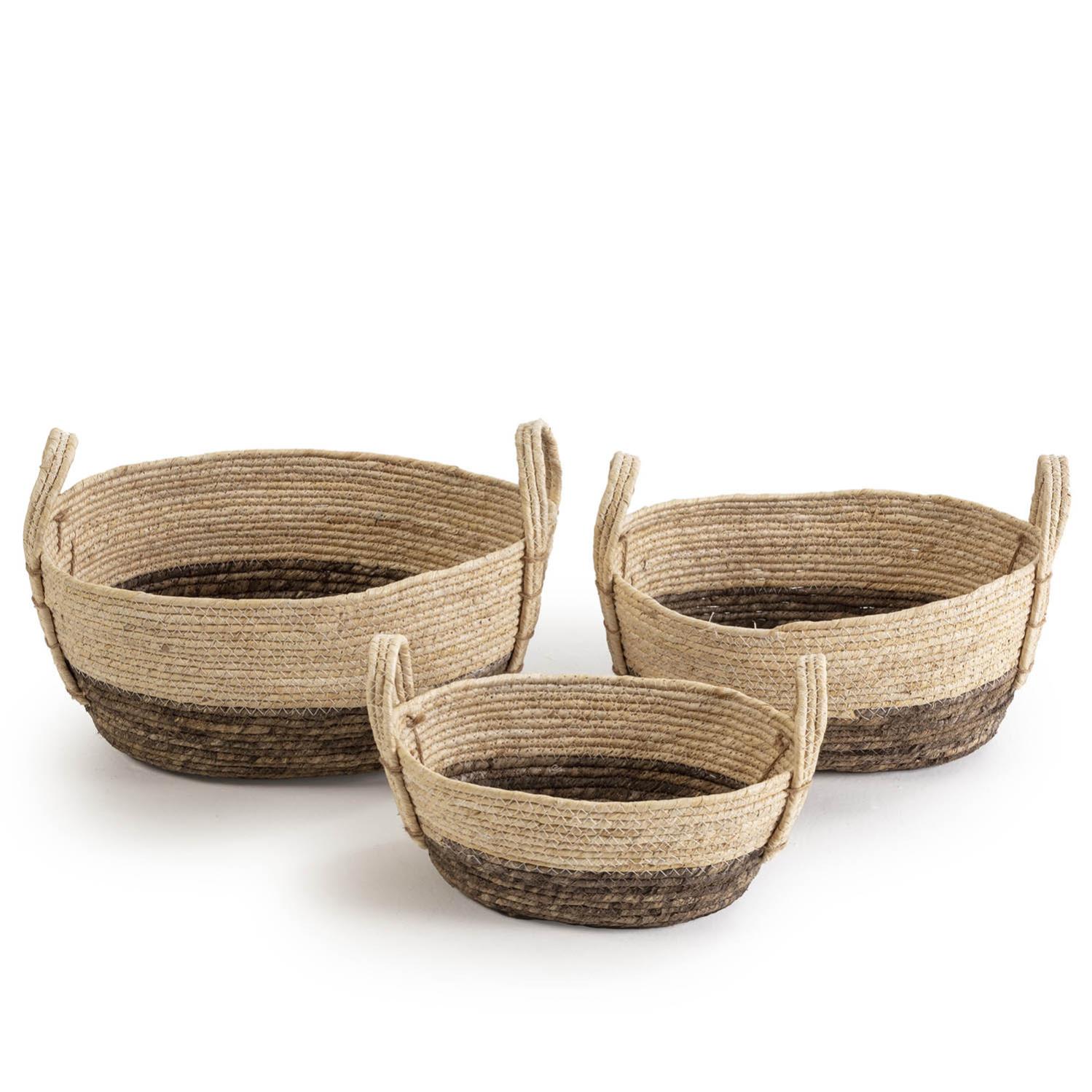 Set 3 Cestini Portatutto In Legno E Metallo Con Fodera In Lino Beige - Organizer Per Casa, Bagno, Cucina, Dispensa - Stile Moderno - 4