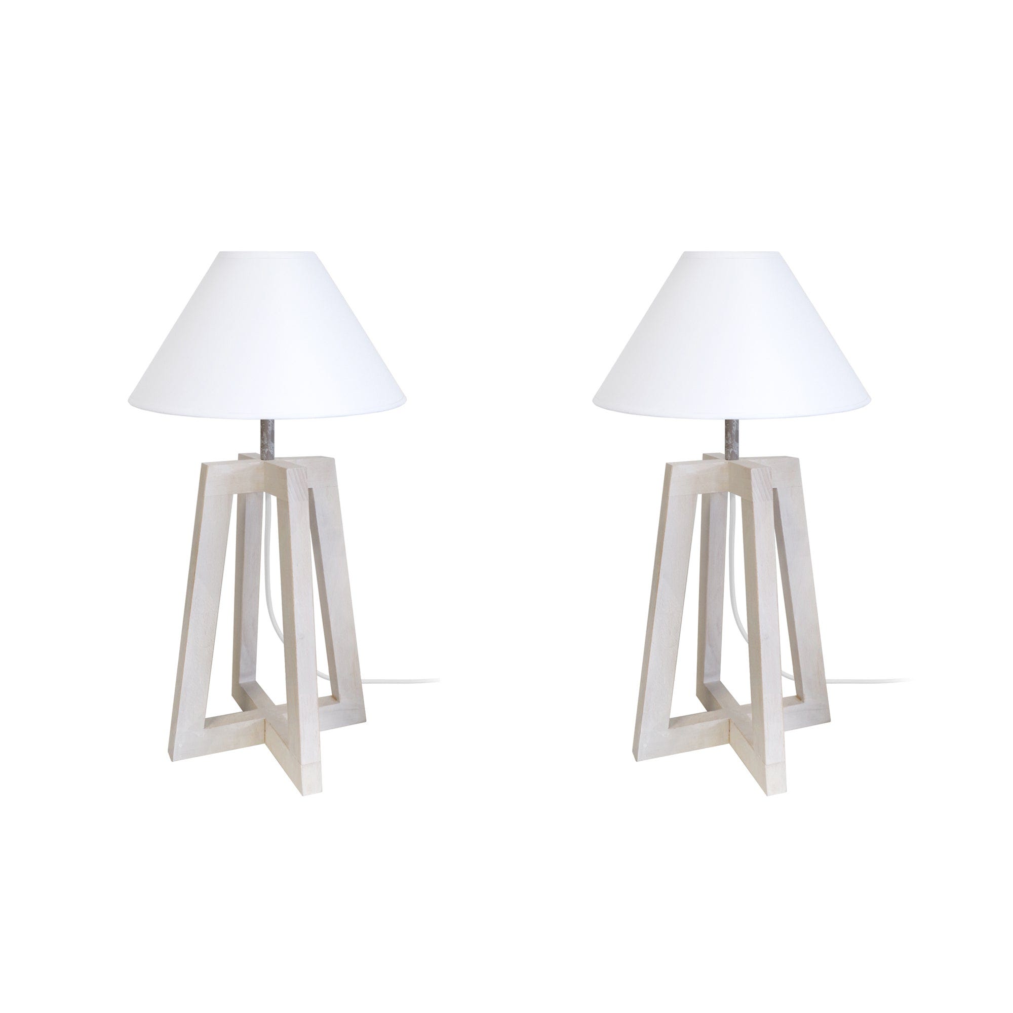 LOT-LT2 - Lampe de chevet colonne bois taupe et blanc