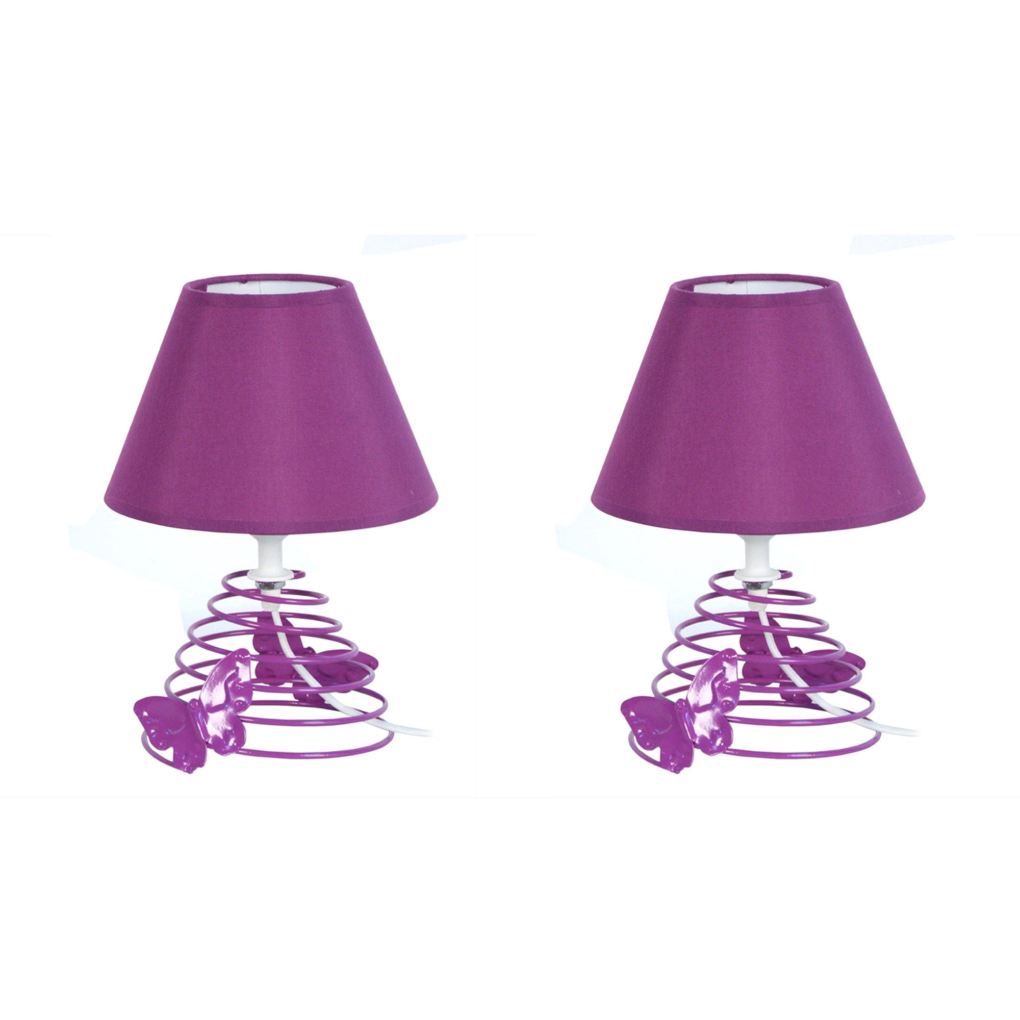 Lampe de chevet métal blanc effet usé pied fleuris vert et violet