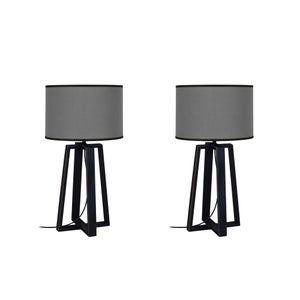LOT - Lampe de chevet colonne bois bois noir et blanc