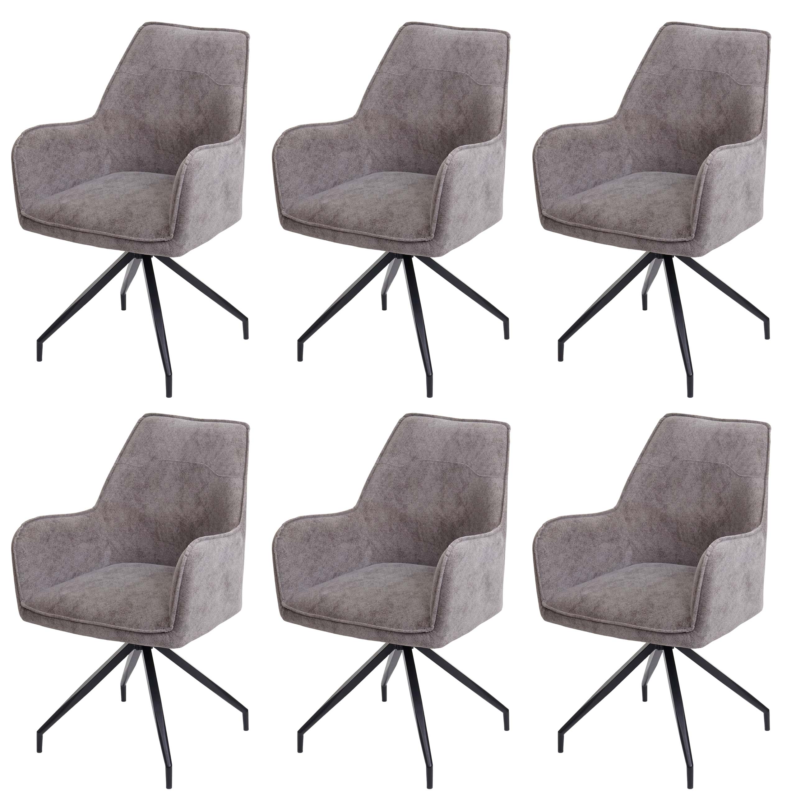 Set 6x sedie imbottite con braccioli HWC-K15 struttura treppiede tessuto  grigio scuro