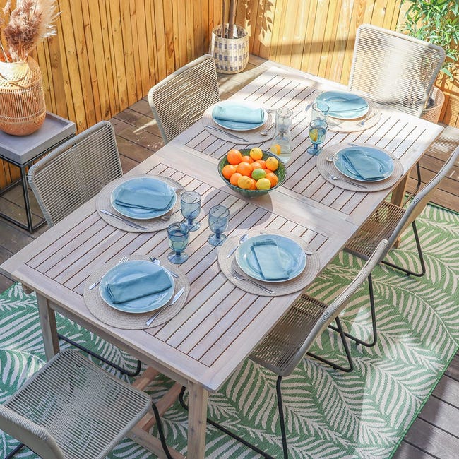 Table de jardin extensible 6 à 12 personnes en bois massif blanchi 200/300  cm - Mykonos