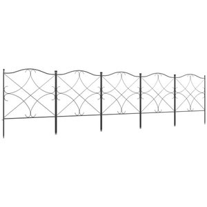 Lot de 5 clôtures de jardin décoratives - dim. totales 305L x 62H cm - métal noir