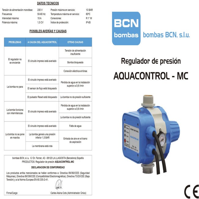 Regulador de Presión BCN Aquacontrol MC 9602