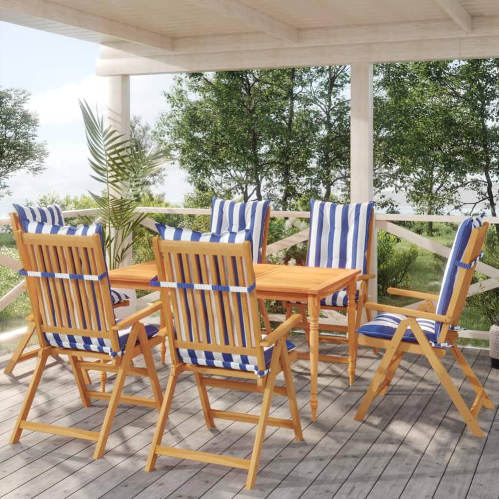 VidaXL Cojines para silla 6 uds tela a rayas azul y blanco 120x50x7 cm