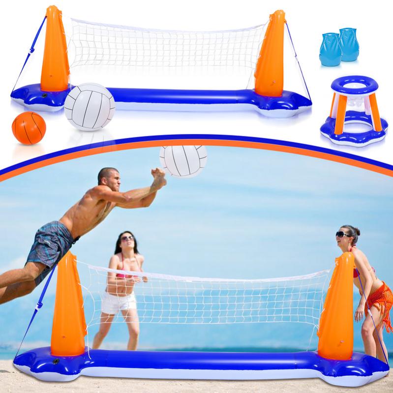 Ensemble Volley-Ball De Piscine Gonflable – Filet 244 X 64 Cm – Ballon Inclus – Jeu D’Eau Familial – Facile à Gonfler