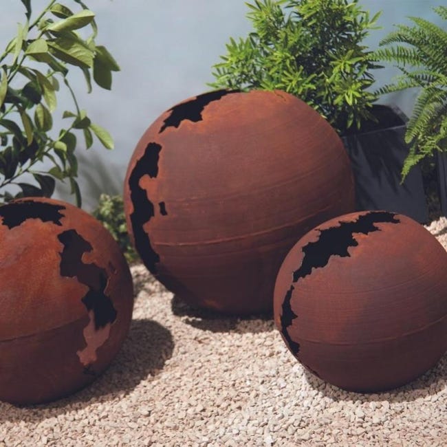 Boule déco jardin métal craquelée - Rouille 40 cm