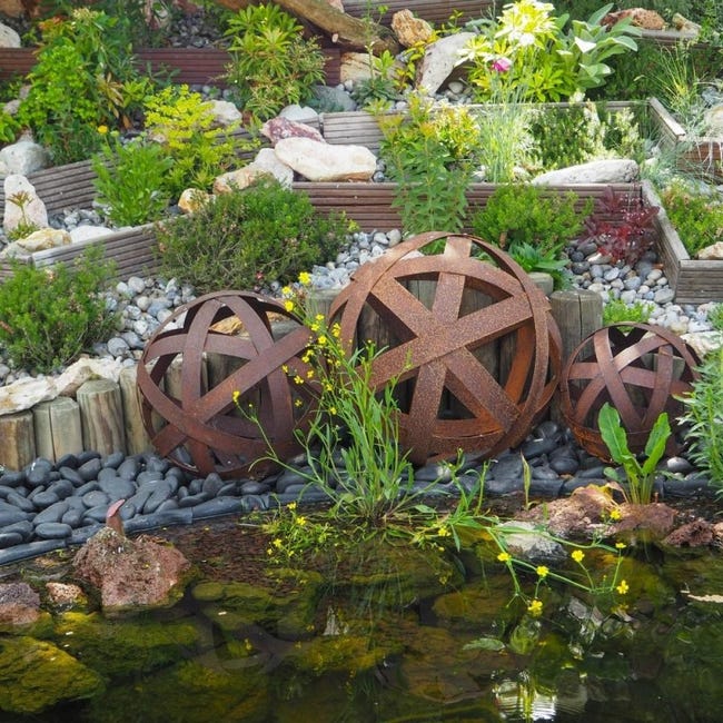 Décor de jardin rouillé | Piquet de boule d'art de jardin rustique |  Ornement de jardin en métal | Cadeaux de jardin