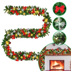 Guirlande De Sapin Artificielle Avec Nœuds Rouges - 12 Mètres - Décoration Noël Intérieur/extérieur - Vert