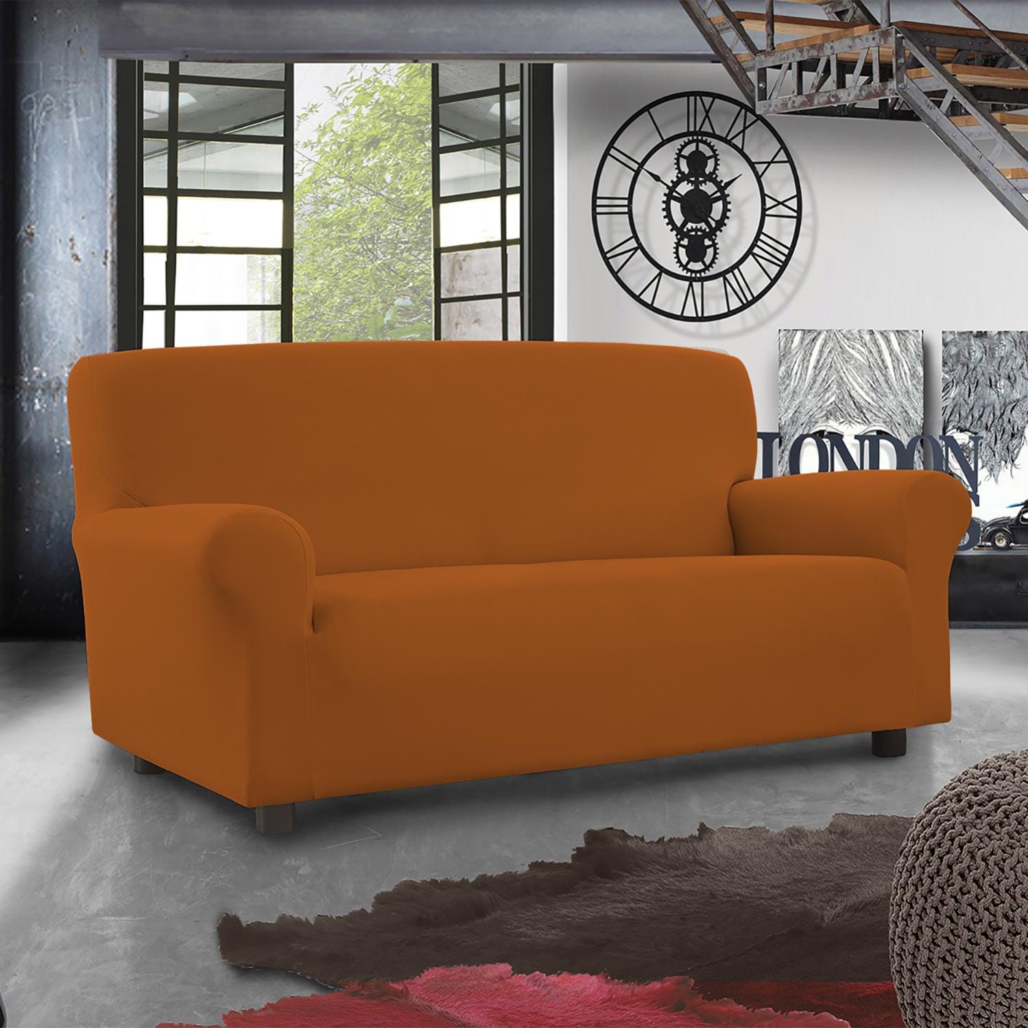 Corredocasa Copridivano 2 Posti Elasticizzato Millerighe da 140 a 190 cm Made in Italy NO STIRO (Arancio Corredocasa Copridivano 2 Posti Elasticizzato Millerighe da 140 a 190 cm Made in Italy NO STIRO (Arancio