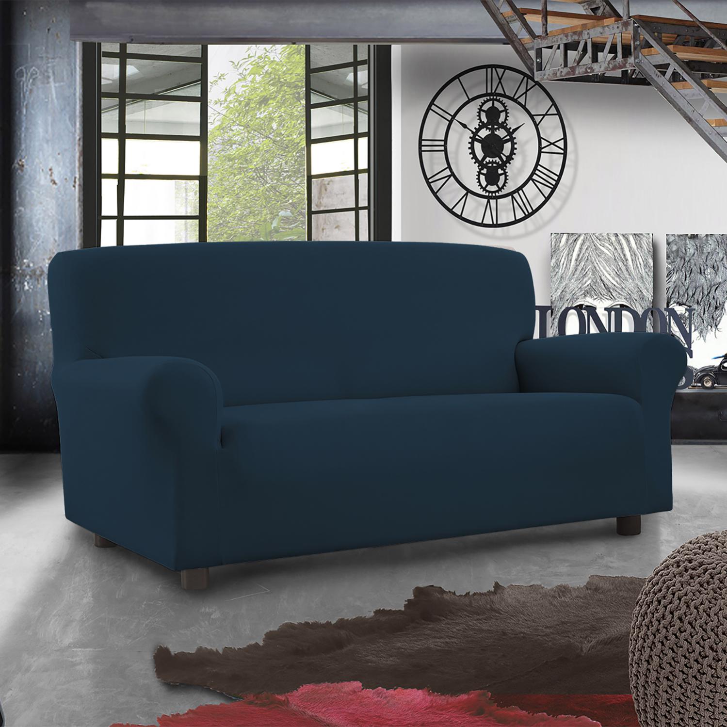 Copridivano Elasticizzato Jacquard 4 Posti, Made In Italy, Colore Blu, Vestibilità Morbida