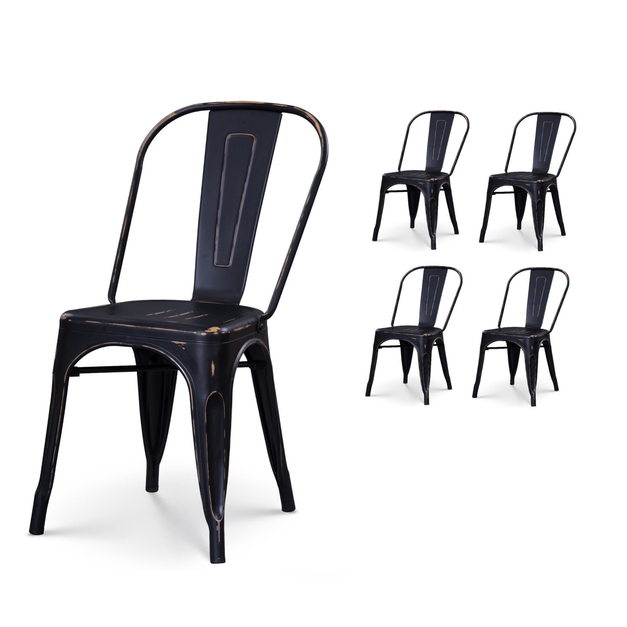 KOSMI Industriestühle Set – 4 Stück, Schwarz Matt, Mit Hellem Holzsitz & Armlehnen, Stapelbar, Für Küche & Esszimmer