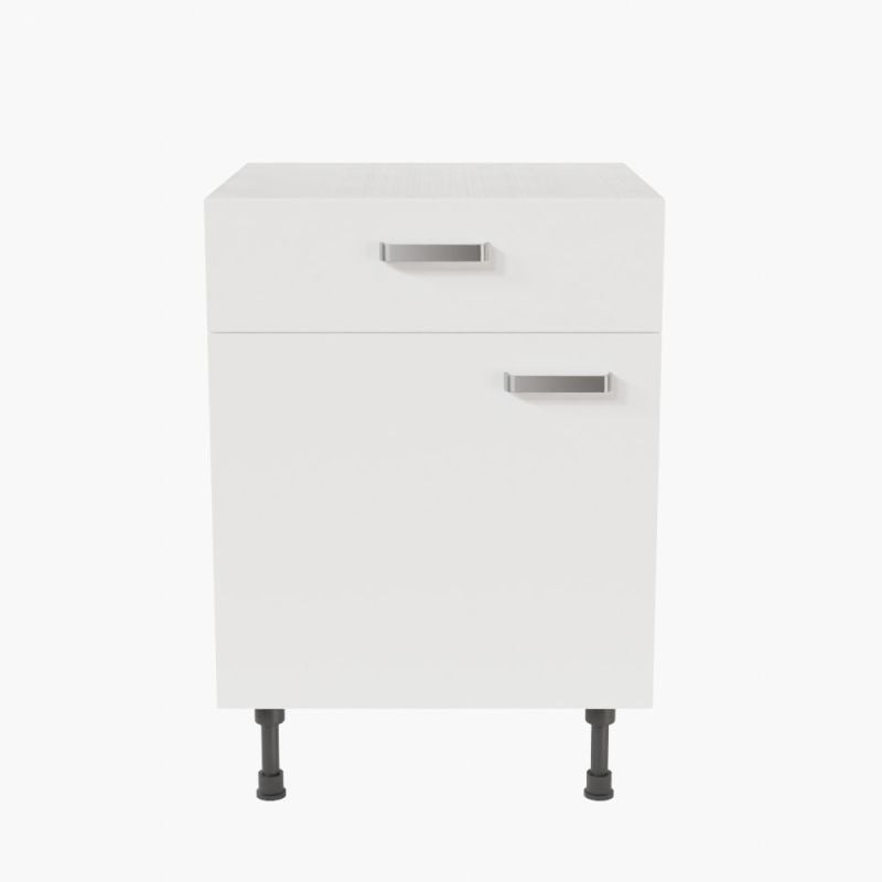 Meuble de cuisine rangement bas - 1 porte + tiroir - 60 cm - Blanc