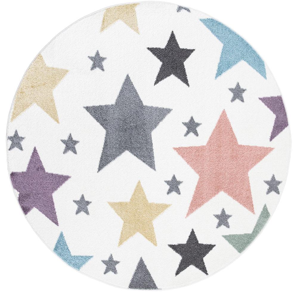 Maui Kids Tapis Enfant Rond Étoiles Multicolores Crème - 3 Tailles - Doux Et Facile D'Entretien