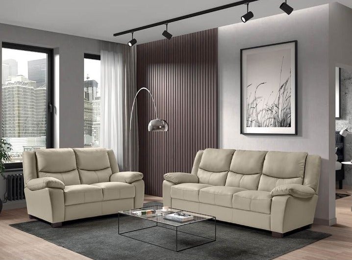 Ensemble canapés fixe 2 et 3 places cuir beige Maliza | Leroy Merlin