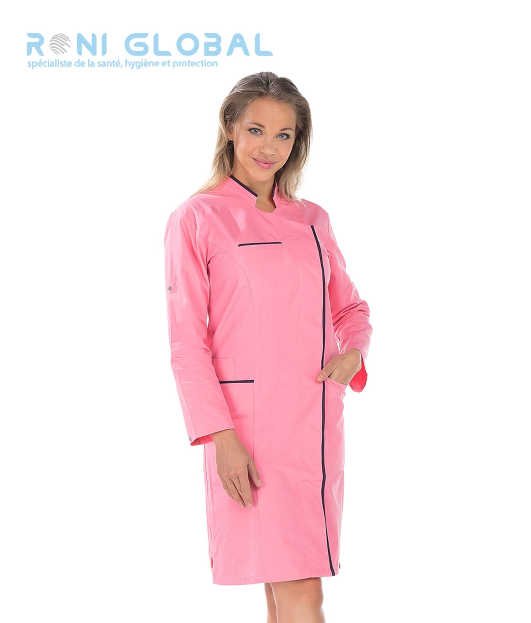 Blouse longue de travail femme manches longues transformables en