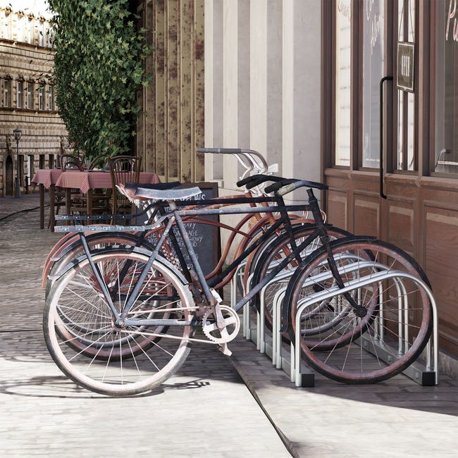 Rastrelliera Porta Biciclette 5 Posti 145×33×27 cm in Acciaio Argento