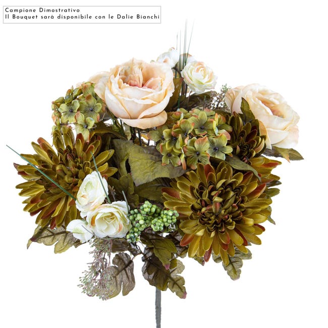 Set 2 Bouquet Artificiale Composta da Rose e Dalie Altezza 34 cm ...