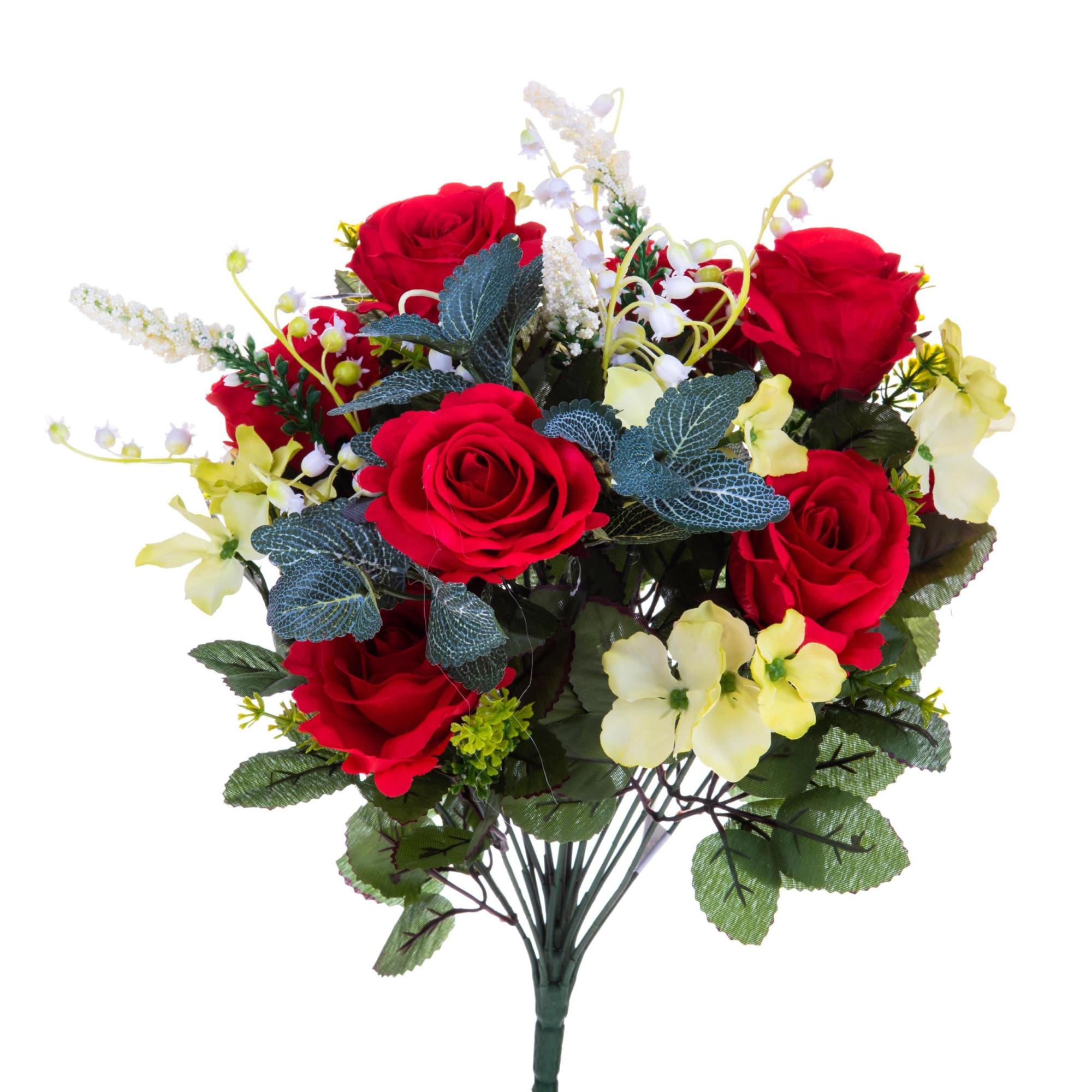 Set 2 Bouquet Artificiale Rose con Mughetti Altezza 43 cm Rosso Leroy