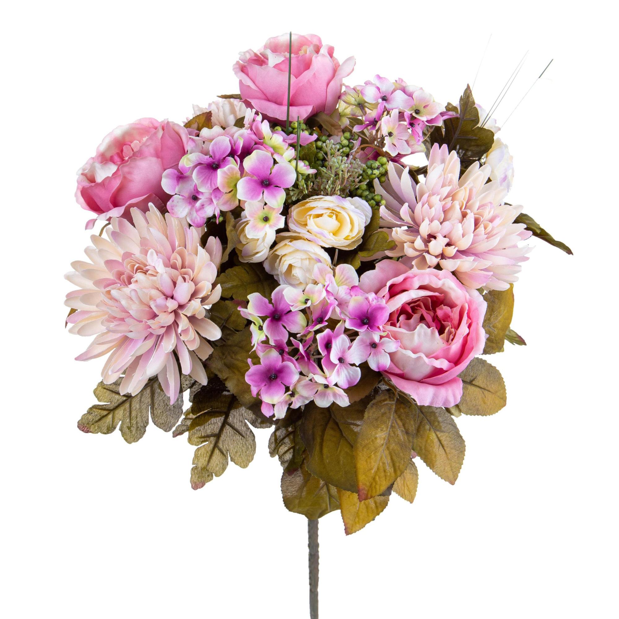 Set 2 Bouquet Artificiale Composta da Rose e Dalie Altezza 34 cm Viola ...
