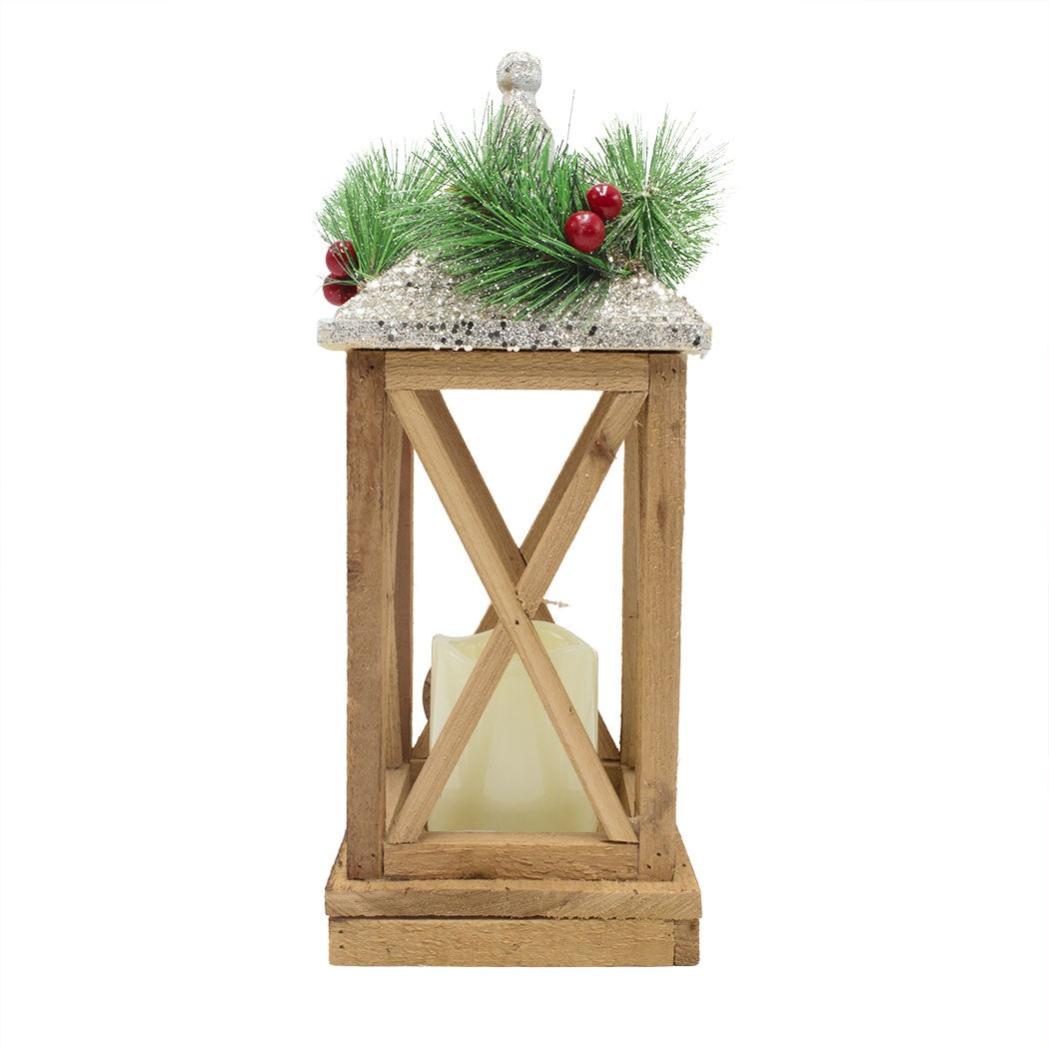Lanterne Natale In Legno Con Candele LED (2 Pezzi) - 24 E 30 Cm, Ghirlande Rimovibili, Decorazione Rustica
